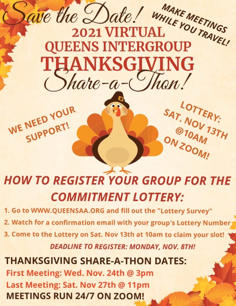 2021 VIRTUAL QUEENS INTERGROUP THANKSGIVING ShareaThon! Queens